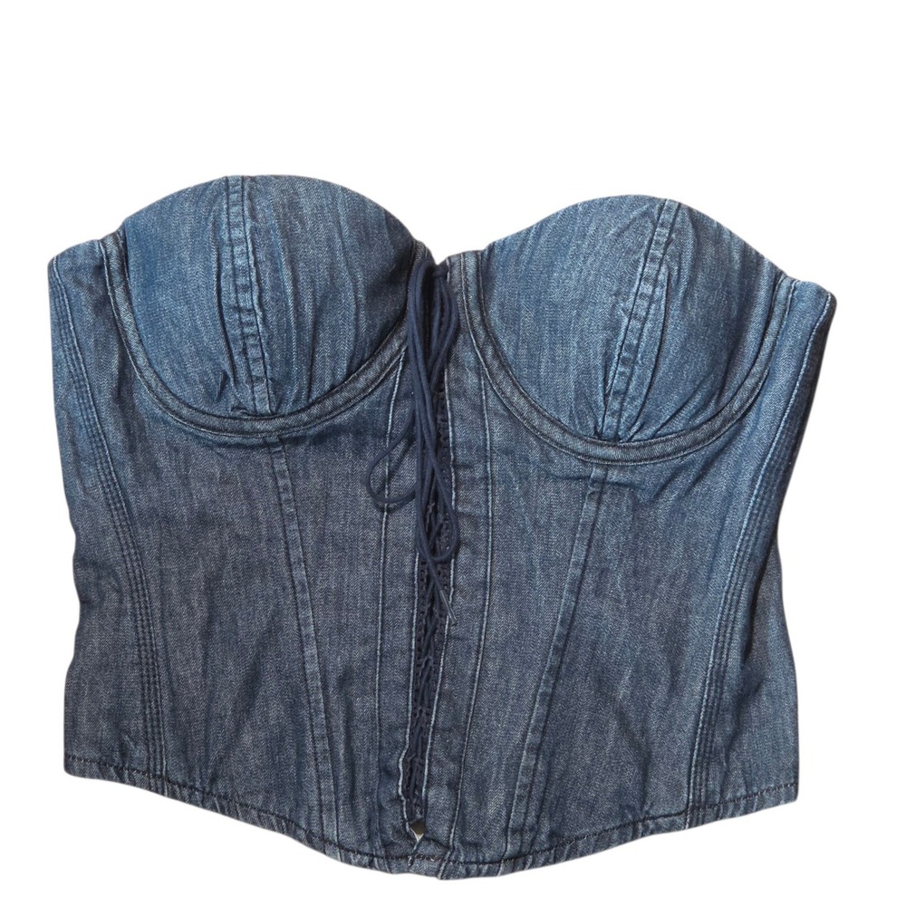 Denim & Supply Ralph Lauren Womens 4 Corset Top Blue Boned Lace Up Bustier